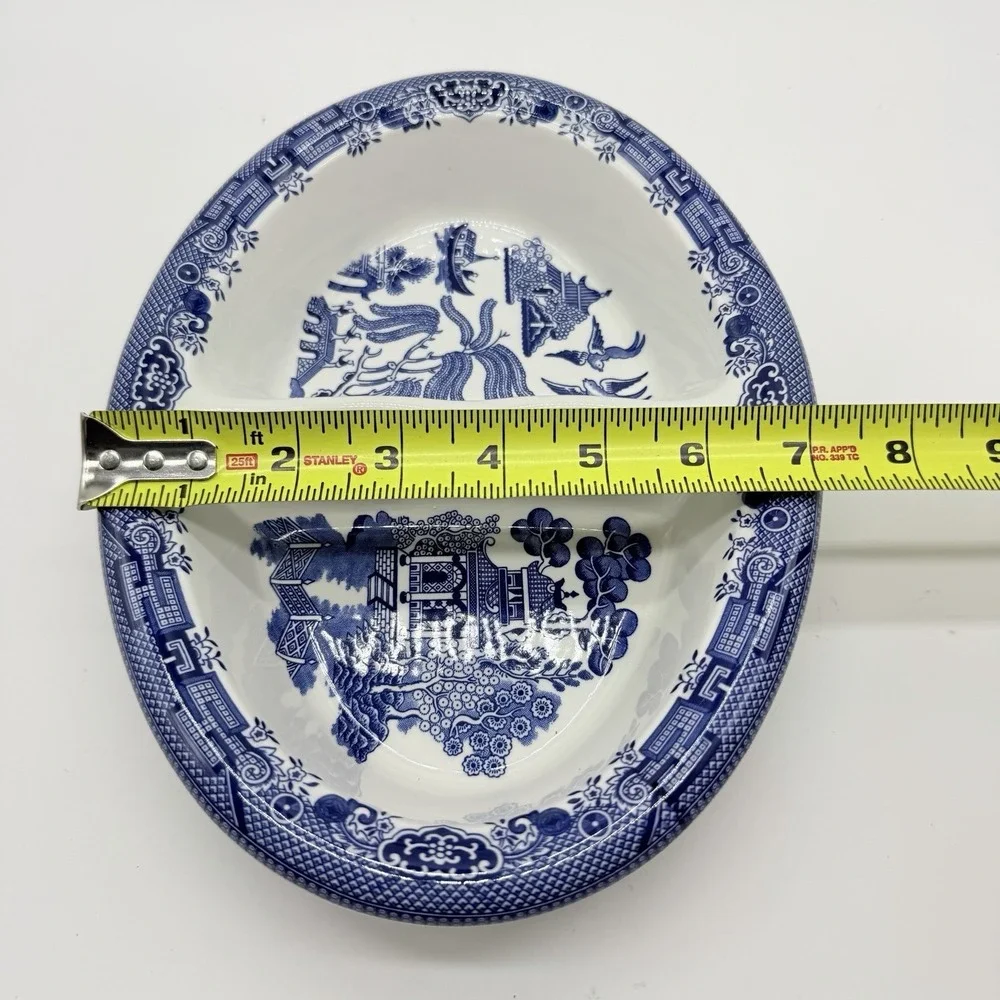 Vtg Churchill of England Blue Willow Divided‎ Oval Vegetable Serving Dish Bowl